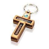 Wood Cross Holy Water and Earth Key Chain Jerusalem Hand Made
