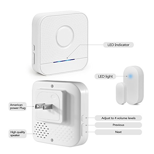 Home Security Expandable Wireless Door Open Chime Door Entry Alarm With Operating in Range 600 feet/52 chimes/ 2 Magnetic Door Chime Sensor & 2 Plug-in Receivers
