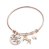 Inspirational Jewelry Pearl Unicorn Bracelet for Girls Women, Rose Gold-Plated Stainless Steel Expandable Wire Bangle, Engraved with She Believed She Could So She Did (Rose Gold)