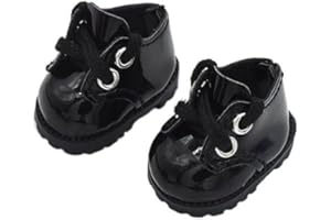QIXINGWISE 1 Pair Doll Shoes for 17cm Dolls, Mini PU Leather Lace Up Oxford Shoes, Adorable Doll Clothes & Dress Up Accessories for 6.7-inch 1st/2nd/3rd Gen Figures (Black)