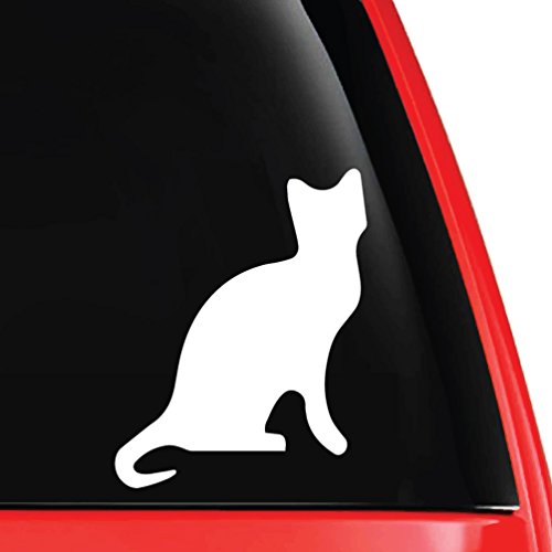 Family Cat Silhouette Decal Vinyl Car Laptop Sticker - EvolveFISH - White 4" x 5"