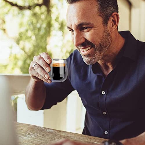 glastal 4 x 100 ml (4 oz) Glass Coffee Cups, Double Walled Transparent Espresso Glasses, Borosilicate Glass Cups for Tea, Coffee