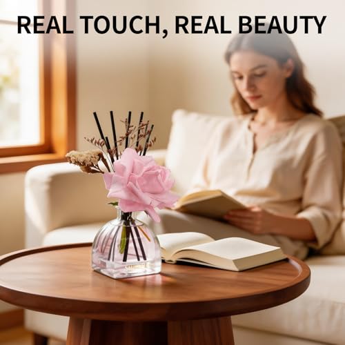 Reed Diffusers Set, Rose Air Freshener, 8.5 oz / 250 ml Scented Diffuser with 10 Sticks, 140 Days Long Lasting Home Fragrance for Bathroom Bedroom Living Room Shelf Decor