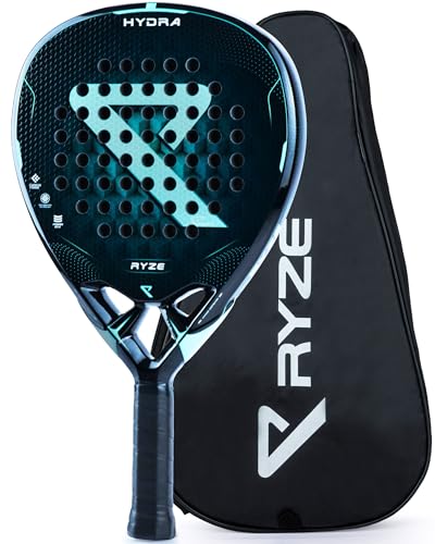 RYZE Hydra Padel Racket Made of 100% Carbon Fibre - Maximum Power, Control & Precision - 365 g with EVA 18 Foam - Unisex Padel Racket for Men & Women - Padel Racket Set with Free Case