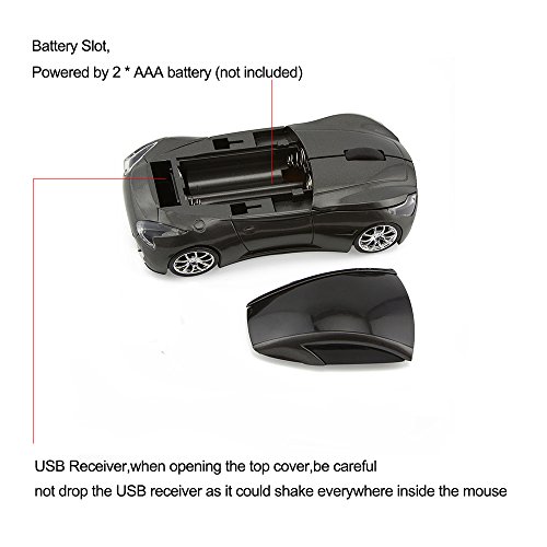 Usbkingdom 2.4GHz Cool Sport Car Shape Wireless Mouse Optical Cordless Mice with USB Receiver for PC Laptop Computer 1600DPI 3 Buttons Gray - Thumbnail 3