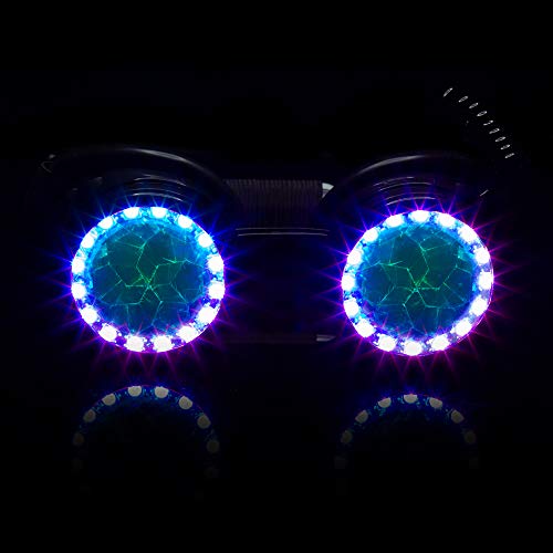 GloFX Pixel Pro Kaleidoscope Goggles [350+ Epic Modes] - Programmable Rechargeable Light Up EDM Festival Rave Party Sunglasses Glow LED Glasses