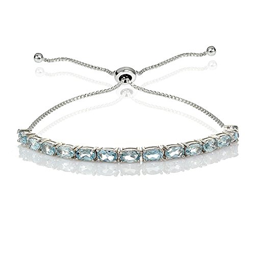 Sterling Silver Gemstone Oval Adjustable Tennis Bracelet