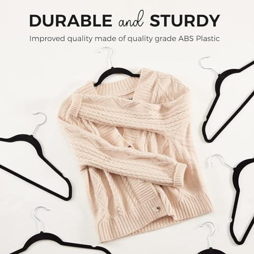 HOUSE DAY Black Velvet Hangers 60 Pack-Premium Clothes Hangers Non-Slip Felt heavy Duty Coathanger, Durable Suit Hanger for Space Saving, No Hanger Marks 360 Rotating (Black, 60 Pack)