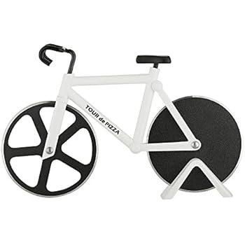 Bicycle Pizza Cutter - TOUR de PIZZA - Dual Stainless Steel Non-Stick Cutting Wheels - Display Stand - A very Cool Gift for the Kitchen by SoHo Kitchen