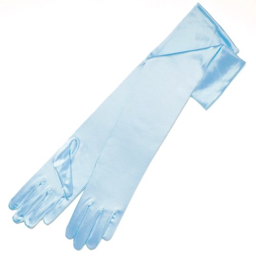 ZaZa Bridal 19.5" Long Shiny Stretch Satin Dress Gloves 12BL-Light Blue