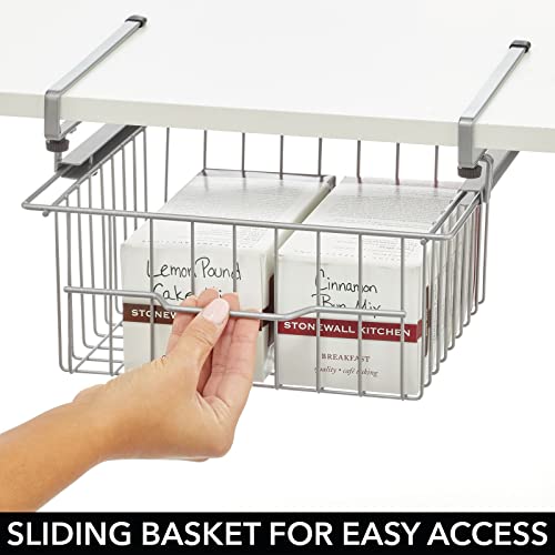 mDesign Compact Hanging Pullout Drawer Basket Sliding Under Shelf
