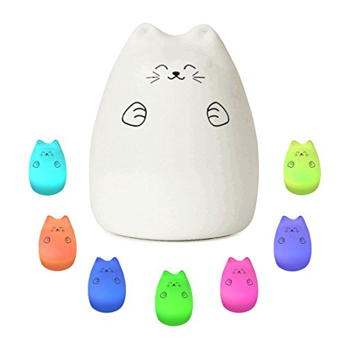 Wish House Warm-Love-Series Cute Adorable Cats Night Light, Soft Silicone + ABS Material, USB Chargeable, Gradient color Nursery Night Lamp (A happy cat)