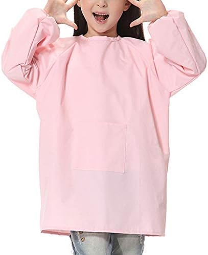 Sanmum Kids Art Smocks, Children Waterproof Artist Painting Aprons with Long Sleeve, Long Sleeve Toddler Apron (Pink,M)