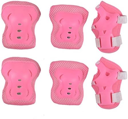 Kid's Knee Pads Wrist Roller Elbow Blading Blades Pad Guards ,For Inline Roller Skating Biking Sports Safe Guard(Pink)