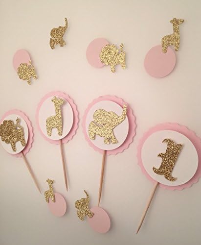 Safari Theme Baby Shower Cupcake Toppers Set, Birthday Topper, Baby Custom Topper, Jungle Animal Baby, Pink and Gold Party, Jungle Baby Shower Decorations, Safari animal decor, Safari Baby Shower