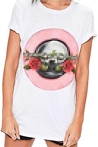 Tobo Digital Women's Roses Print Short Sleeve Casual White Summer T-Shirt Blouse Tops