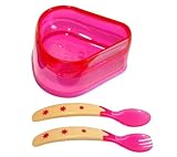 Baby Dipper Feeding Set, Pink - New Larger 6-ounce Non-slip Bowl, Easy One-handed Use with Babies or Toddlers
