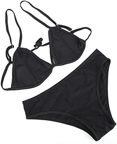 Gopen Push Up Triangle Bikini Top Padded Swimsuit Bottom Thong For Women Brazilian Bikini Set Sexy Halter (S, Leather-Black)