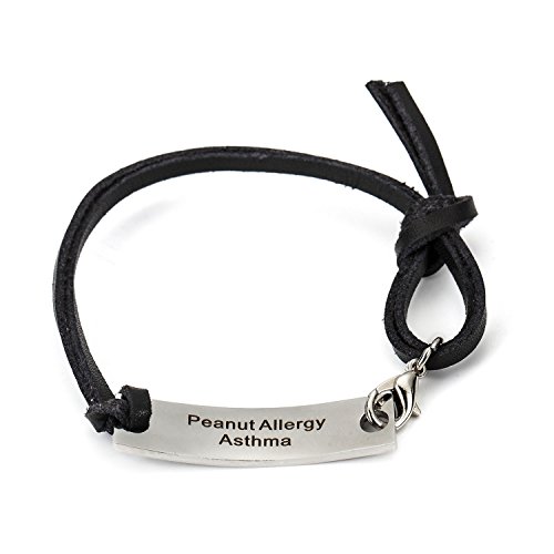 Free Custom Engraved Stainless Steel Medical Alert ID Tags With Black Leather Cuff Bracelets
