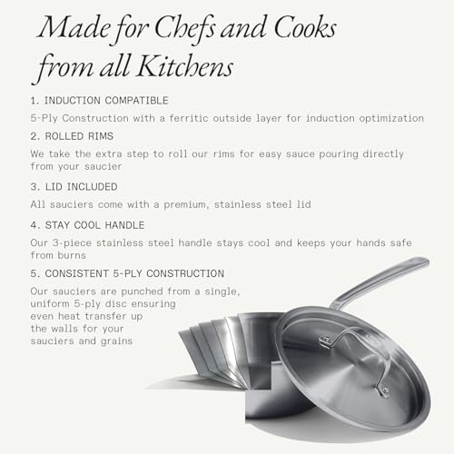 Made In Cookware - 2 Quart Stainless Steel Saucier Pan - 5 Ply Stainless Clad - Professional Cookware - Crafted in Italy - Induction Compatible