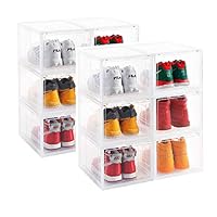 AOTENG STAR Storage Shoes Box Womens Mens Shoe Storage Box Plastic Foldable Stackable Shoe Container Clear Closet Shelf Shoe Organizer-Six Pack