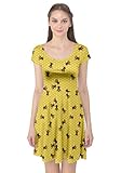 CowCow Yellow Pattern of the Bee on Honeycombs Cap Sleeve Dress, Yellow-S