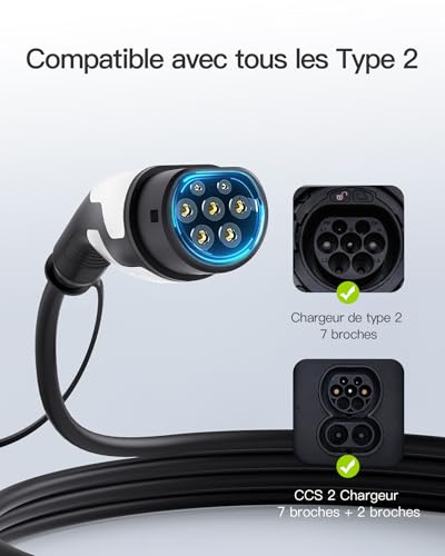 tomons Type 2 Charging Cable, 22KW 7M 32A 3-Phase, Electric Car Type 2 for EV/PHEV, Type 2 to Type 2 EV with Carry Bag and Microfibre Cloth for Model S/3/X/Y, ID.3, ID.4