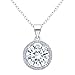 Robert Matthew Ashley 18k White Gold Pendant Necklace - Gold Plated Halo Necklace w/Solitaire Round Cut Cubic Zirconia Diamond Cluster CZ Necklace, Christmas Jewelry
