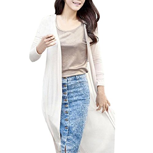 ☪Clearance!Women Boho Beach Chiffon Long Kimono Coat Kaftan Maxi Coat (White) - Thumbnail 2