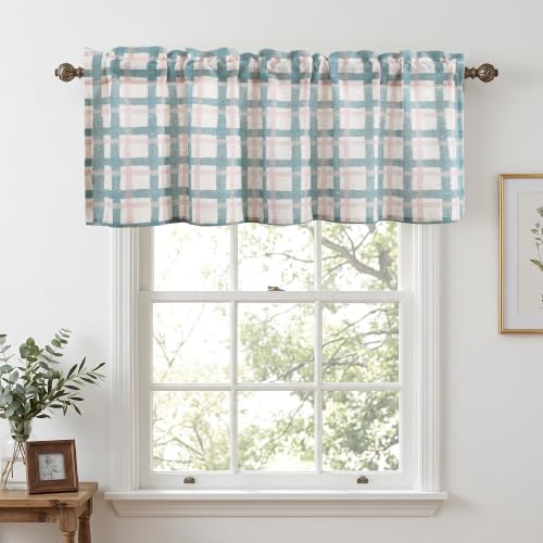 JIUZHEN Linen Valance 52x18 Inch, Blue Check (1 Panel) at Amazon