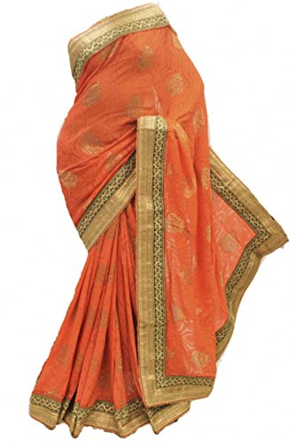 RUBS2784 Exquisite Coral & Green Party Saree