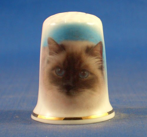 Porcelain China Collectable Thimble - Birman Cat -- Free Gift Box