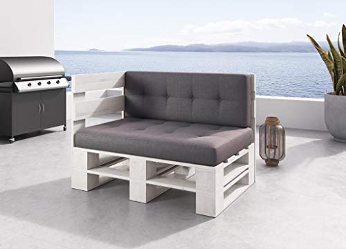 sunnypillow Palettenmöbel Europaletten Indoor und Outdoor Lounge Gartenmöbel Holz Gartenmöbel Set Lounge Möbel Terrasse Balkon Loft Stil Paletten | Weiß Eckbank 120x60cm Höhe: 30cm – Bild 3
