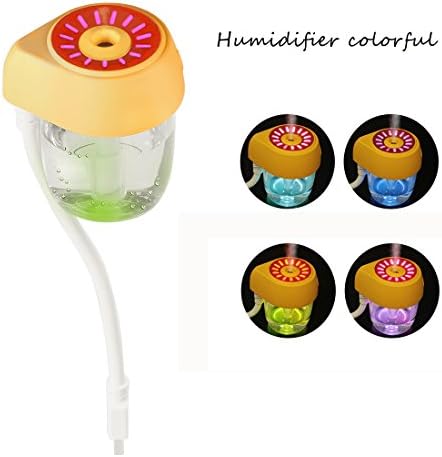 Cool Mist Humidifier Essential Oil Car Diffuser Ultrasonic USB Car Humidifier 85ml Air Refresher 7 Color LED Lights Changing for Home Office Study Yoga Spa Baby Travel Vehicle (Black) (Yellow)