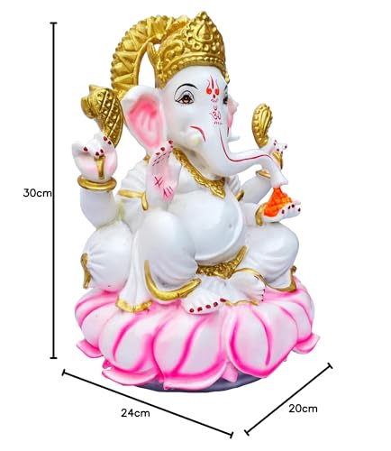KRISHNAGALLERY1 Marble Dust White Ganesh Ji Murti Ganpati Ji Ganesha Murti Statue Idol for Pooja Room Home Temple Office Decor Big Large Size 12 Inch 4