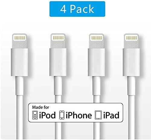 Lightning Cable, ZiKON 4 PACK Lightning Cable for iPhone 6 6 Plus SE 5s/5c /5, iPad Air/mini/mini2, iPad 4th generation, iPod touch 5/6, and iPod nano 7th generatio- 3 Feet (1 Meter) - White