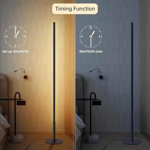 LED Stehlampe Wohnzimmer, Dimmbare Ecklampe mit Fernbedienung, Schwarz
