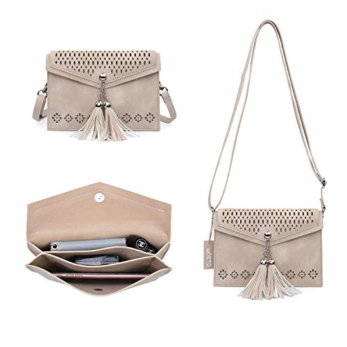 seOSTO Women Small Crossbody Purse, Tassel Cell Phone Purse Wallet Bags (Beige Tassel) - Thumbnail 7