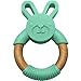 LittleFoot Nation Organic & Natural Bunny Rabbit Baby Teether Ring, 100% BPA Free Pure Food Grade Silicone & Beech Wood, Teething Pain Relief Toy for Toddlers & Infants (Green)