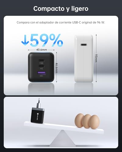 NOVOO USB C Charger, 100W Charger with USB-C PD Cable, GAN 3 Ports Fast for MacBook Pro, DELL XPS 13, iPad Pro, iPhone, Galaxy S24 Ultra