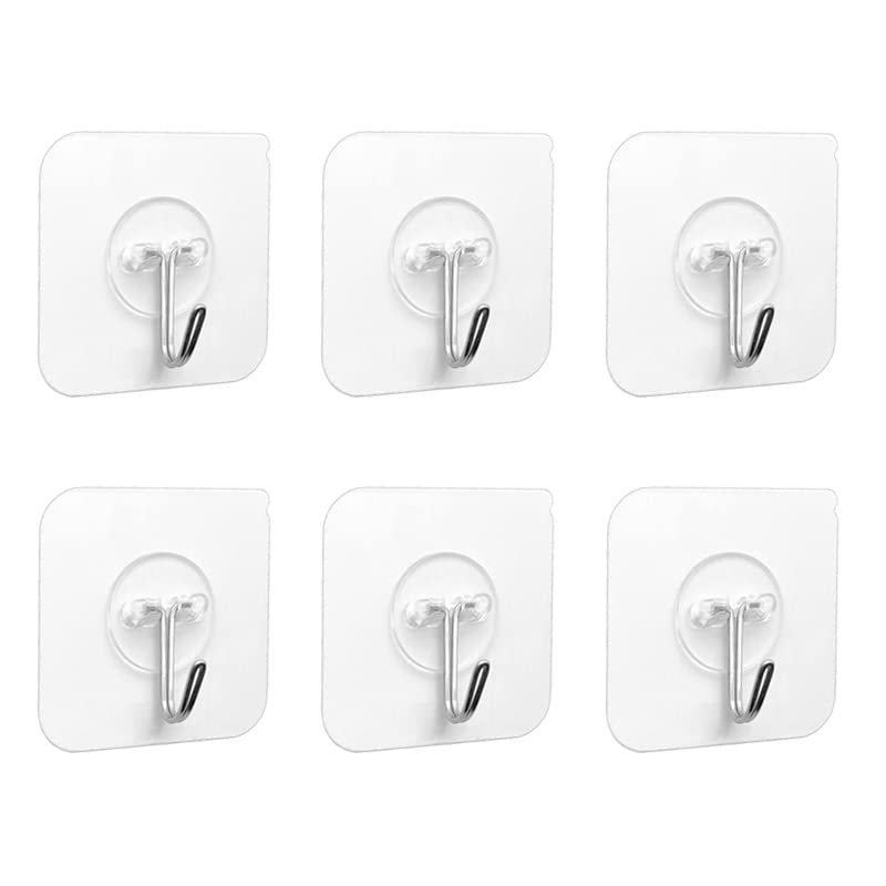 PaiLeWei 6 Pcs Adhesive Hooks - Clear Self Adhesive Plastic Sticky Hook 5Kg (Max),Wall, Stick on Hooks,Bathroom Hook, for Hanging,Key,Plug,Kitchen Utensils,Towel