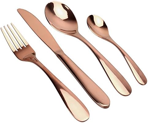 18/10 Stainless steel Elegant Cutlery Flatware and Dinnerware Gift and Home Use 4 piece Fork, Knife and Spoon Set (Rose Gold)
