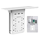 Socket Outlet Shelf Surge Protector, NESSTU Multi Electrical Wall Outlet, 6 in 1 Outlets Extender with Easy-Install Removable Shelf, Outlet Plug Adapter with 3 USB (3.4A) Charging Ports