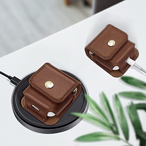 LUCKYCOIN Leather Case for Apple AirPods 1 2 Top Grain Genuine Leather Material with Wrist Lanyard Strap | Keychain Clip | Crossbody Chain | Compatible with Wireless Charging -Dark Brown