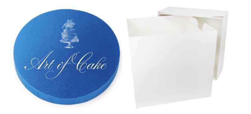 Art of cake® 8" Blue Glossy Masonite Cake Board (5mm) and White Tall Cake Box (8")