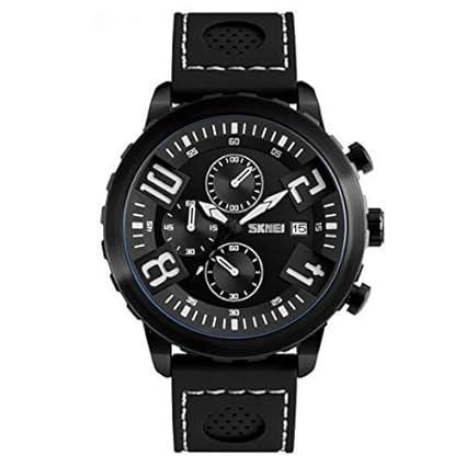 SKMEI Daily Wear Chronograph Latest Fashion Design Silicon Strap Wristwatch for Men 9153 - Black Blue