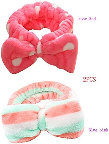 lONGXING 2PCS Women Fashion Lovely Soft Carol Fleece Bowknot Bow Makeup Cosmetic Shower Elastic Hair Band Hairlace Headband (Package 2)