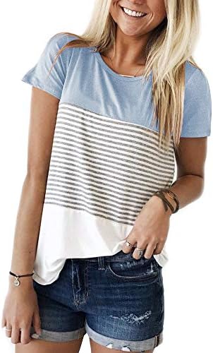 YunJey Round Neck Triple Color Block Stripe T-Shirt