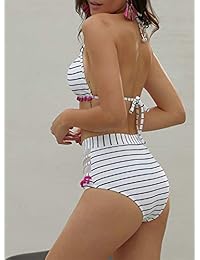 Bdcoco - Bikini de cintura alta para mujer, 2 piezas, con borlas acolchadas