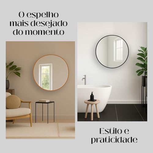 Espelho Redondo Grande Decorativo, 80 cm, com Suporte (Caramelo)